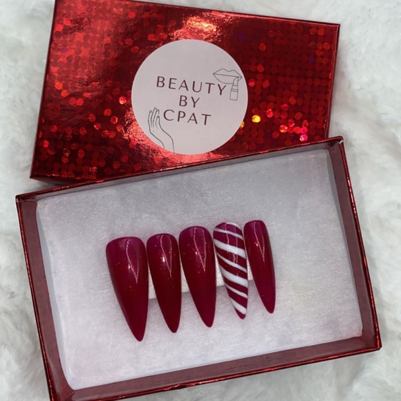 Holiday Christmas Candy Cane Luxury Press-On Nails - Picture 1 of 4